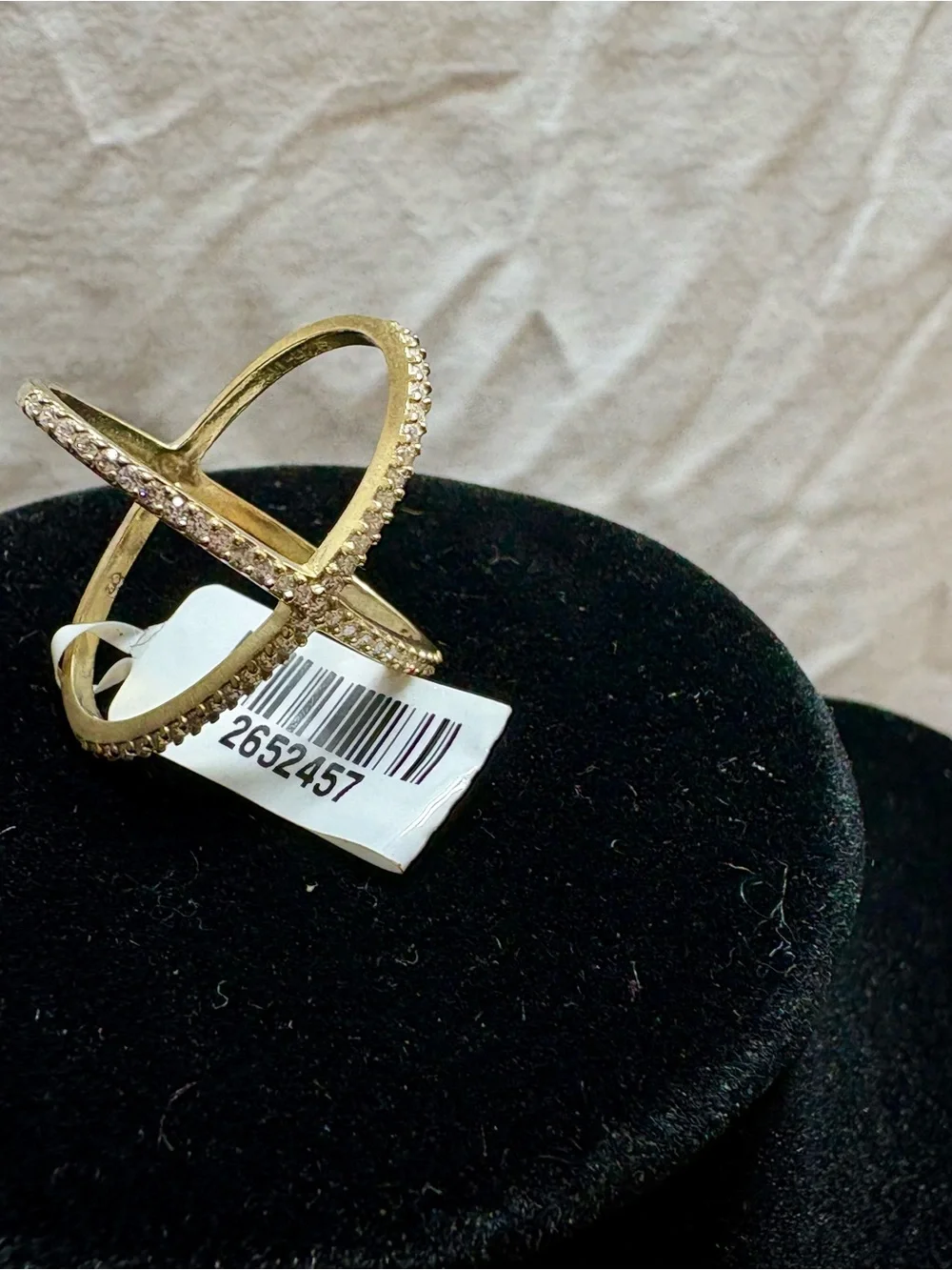 New! Gold Vermeil Sterling Silver Pavé Crossband Ring with Crystals Size 7
